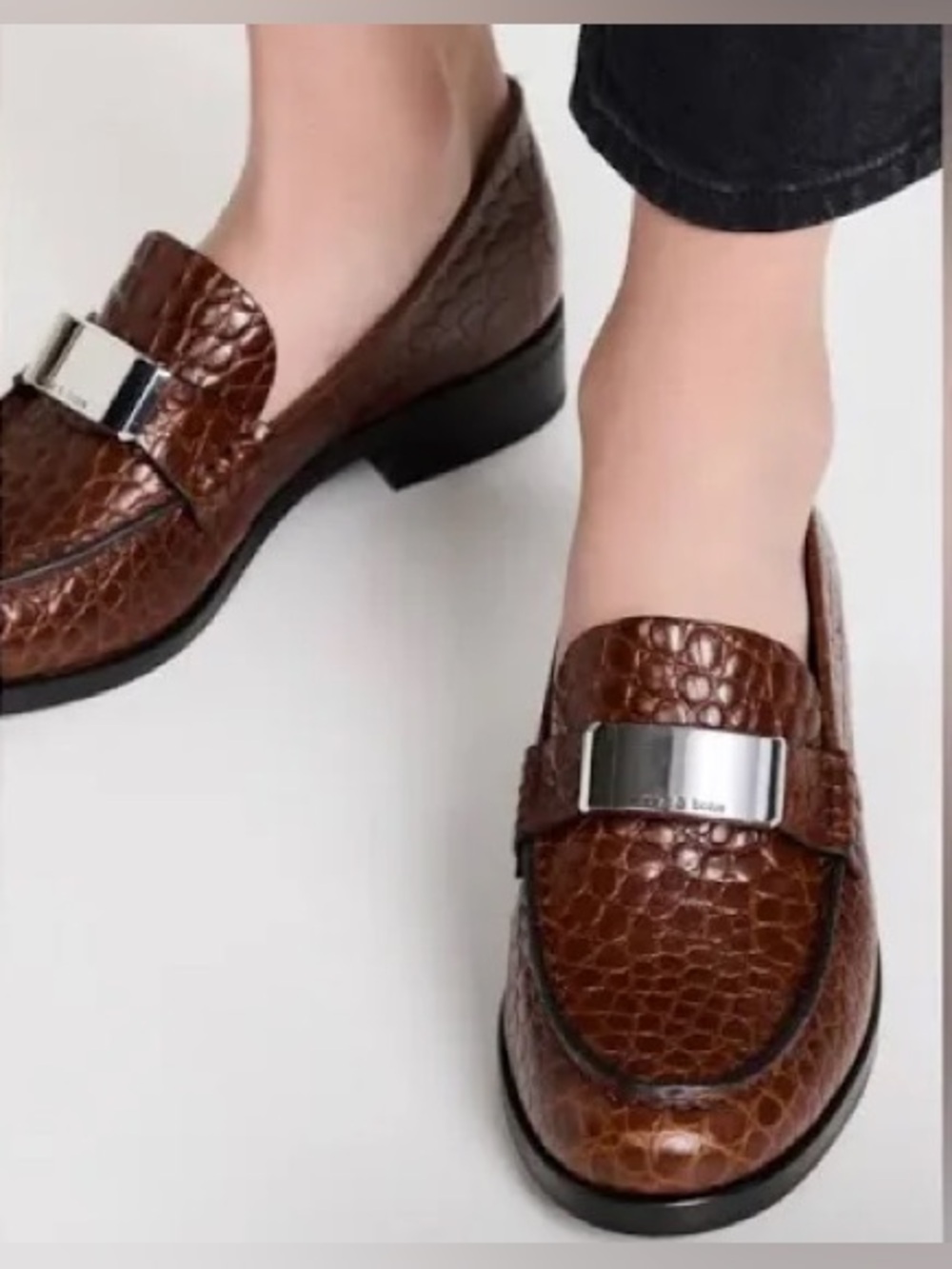 Rag & Bone Canter Croc-Embossed Leather Loafers with Silver Accent size 7.5